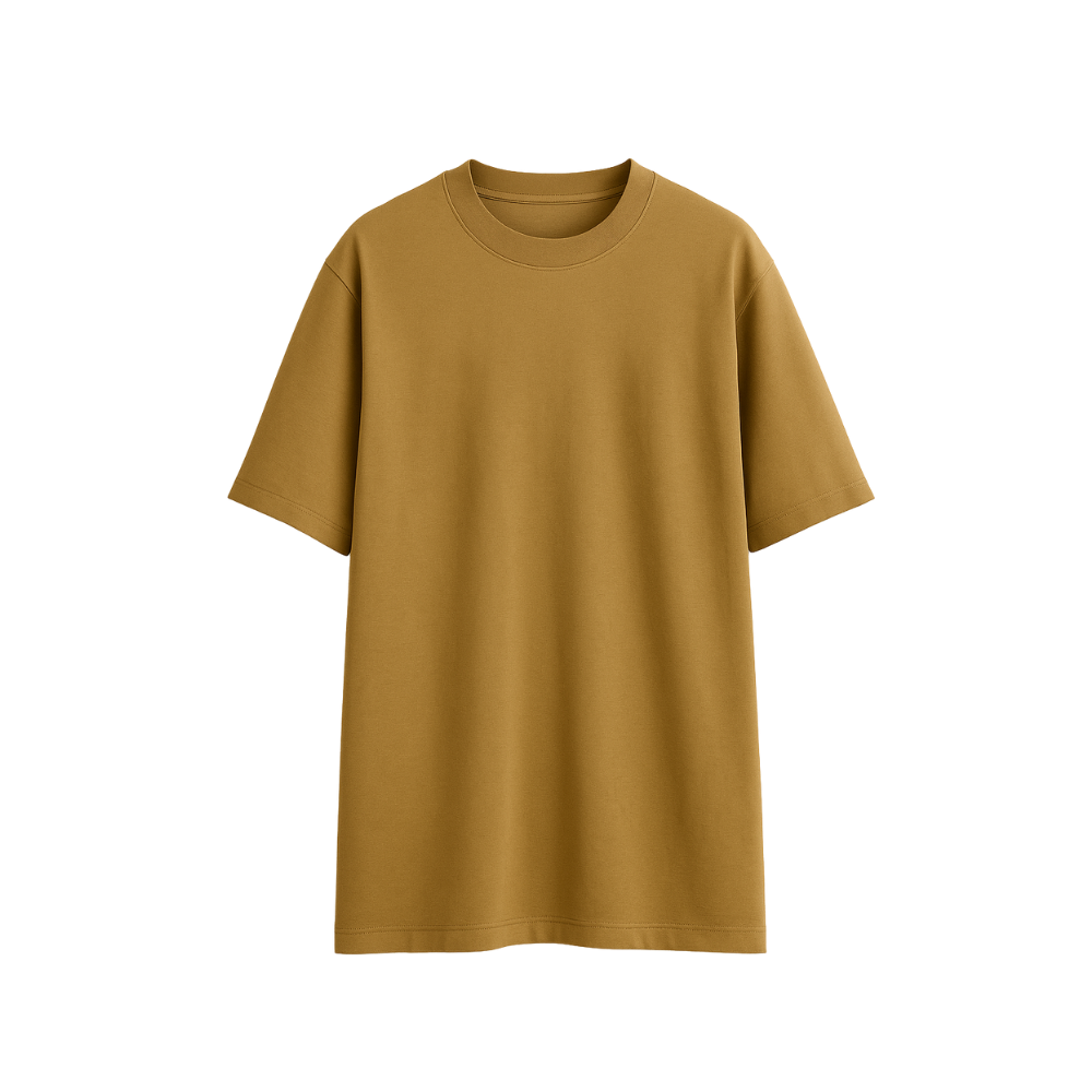 Plain mustard yellow t-shirt on a white background