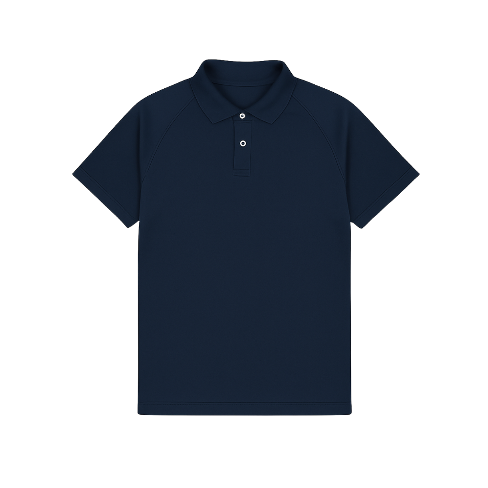 Navy blue polo shirt on a white background