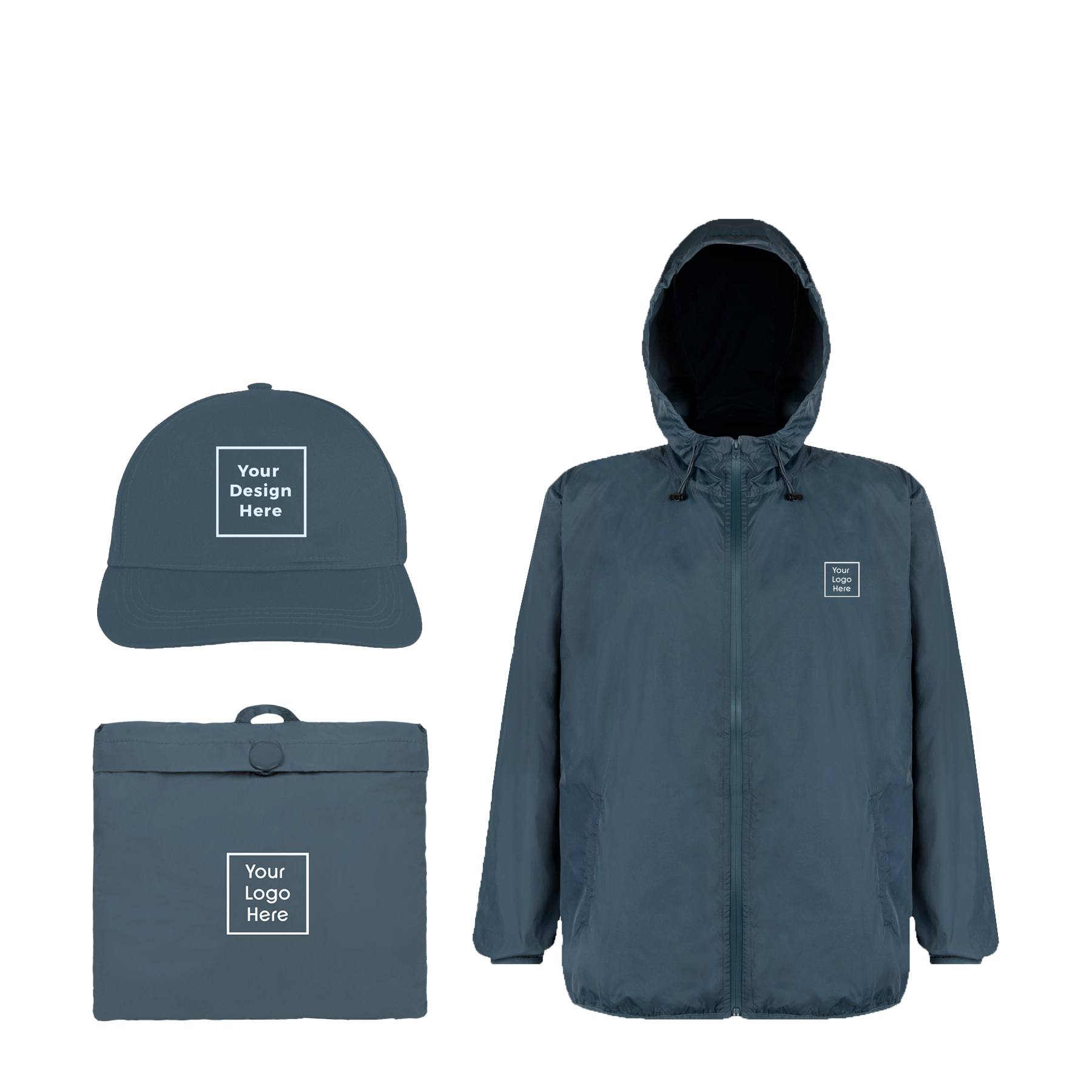 Bundle of packable windbreaker and cap