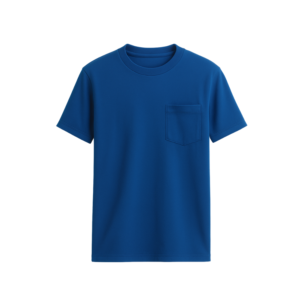 Blue t-shirt with a pocket on a white background
