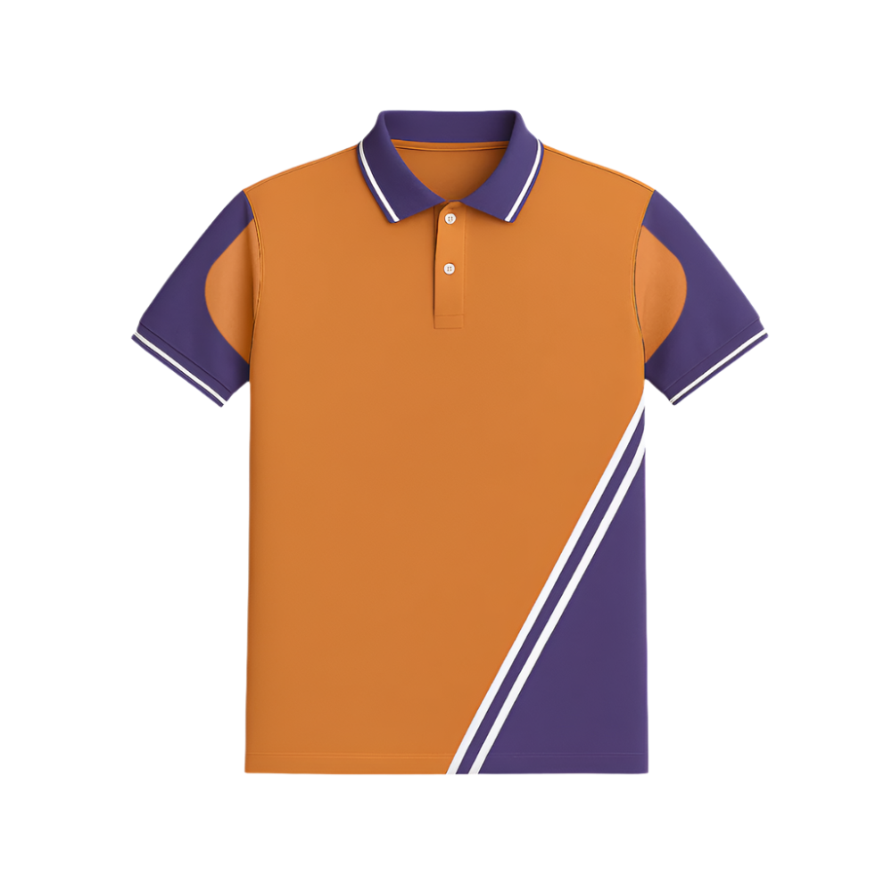Orange and purple polo shirt on a white background