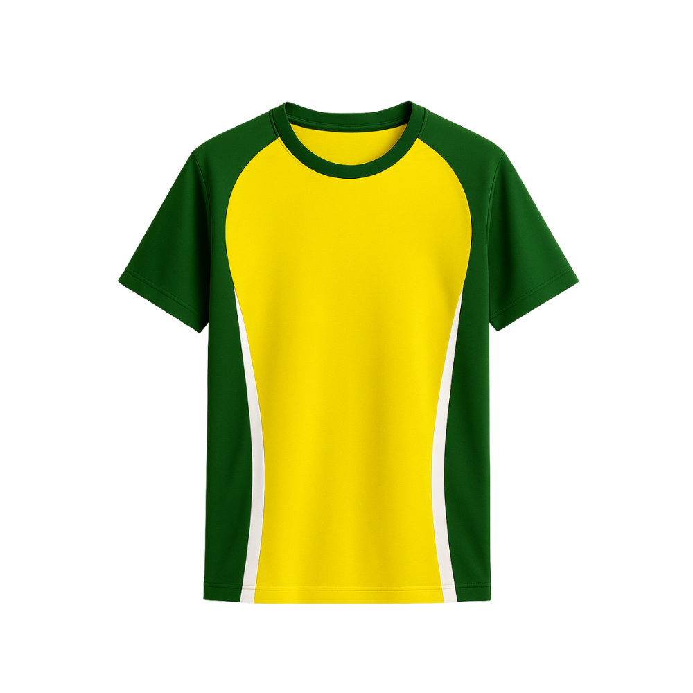 Yellow and green t-shirt on a white background