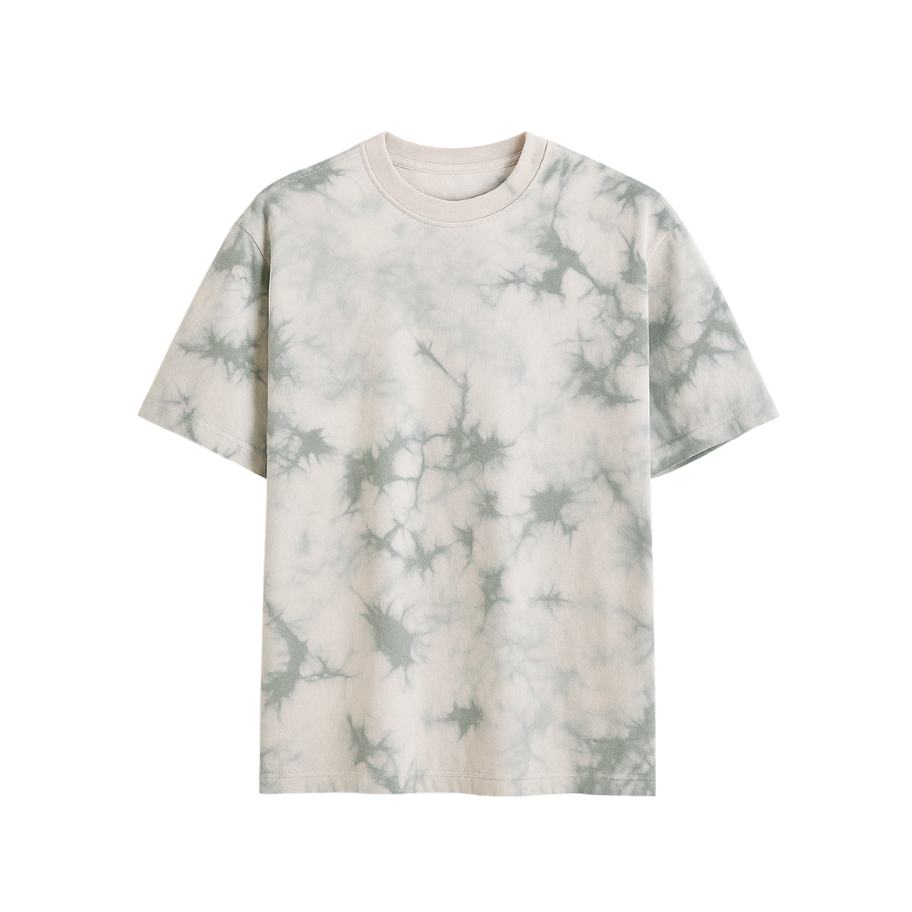 Tie-dye t-shirt with a marble pattern on a white background