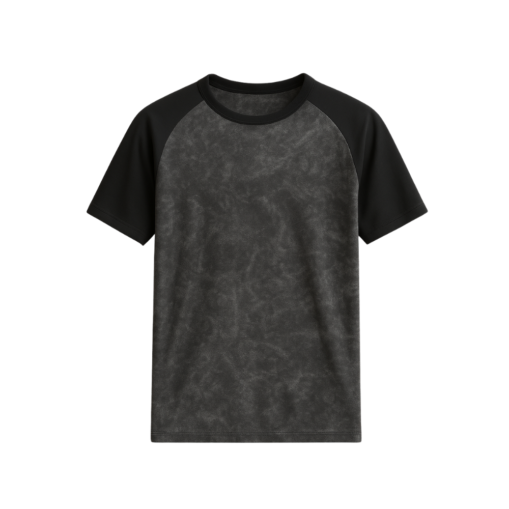 Black and gray baseball t-shirt on a white background