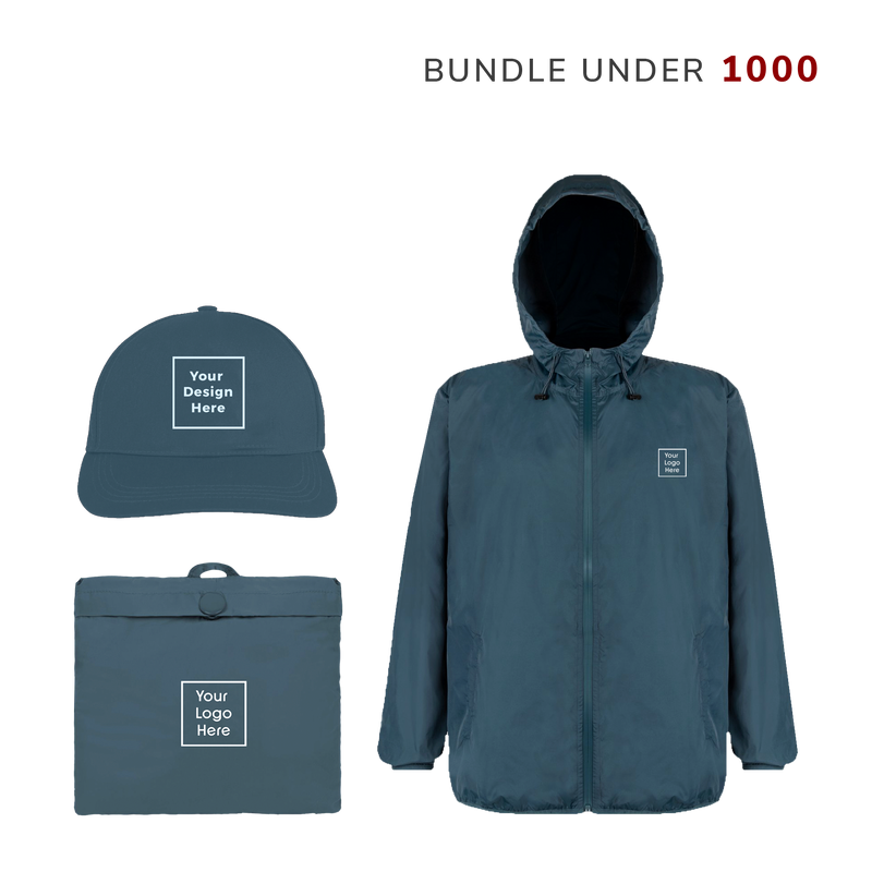 Bundle of packable windbreaker  and cap