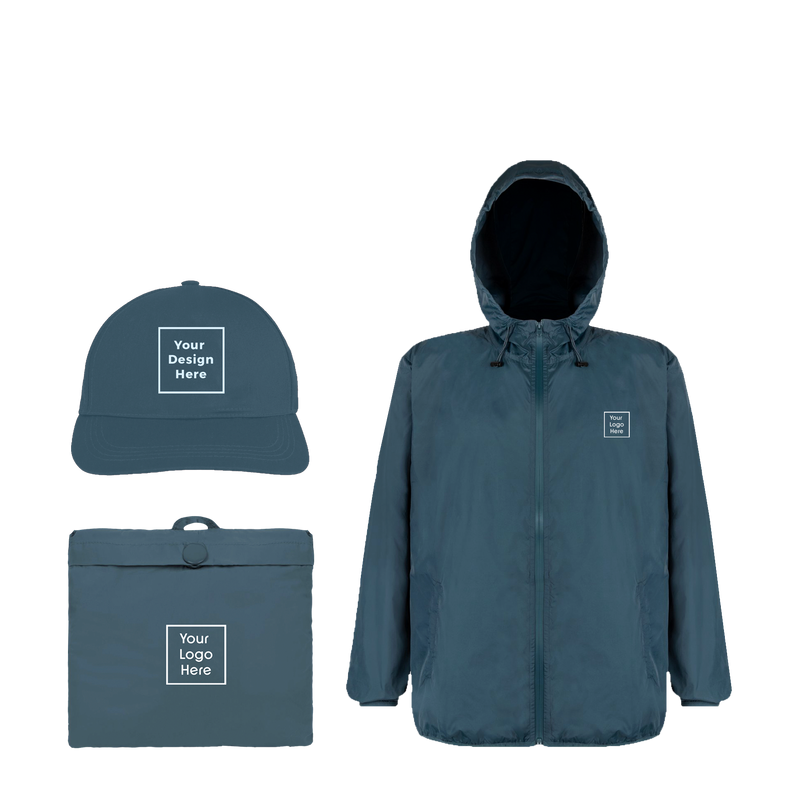 Bundle of packable windbreaker  and cap