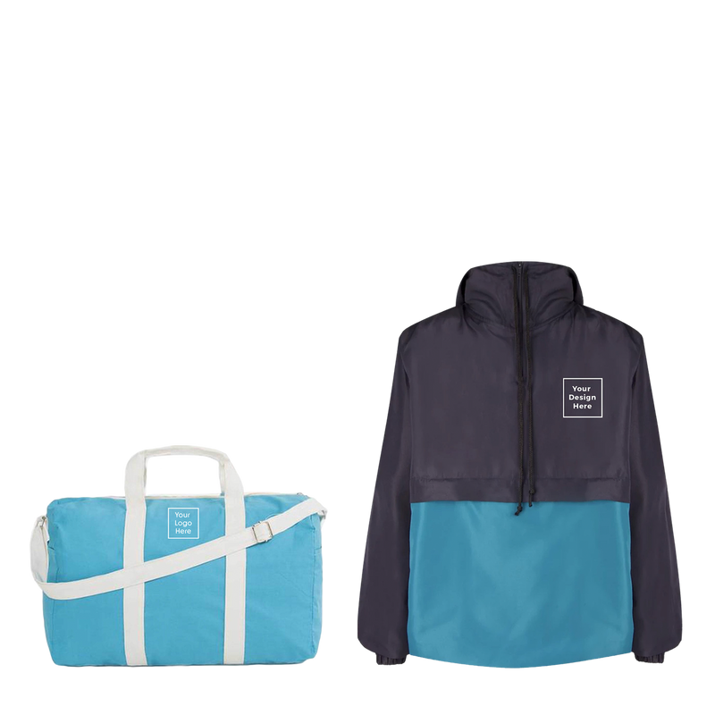 Custom windbreaker with duffel bag